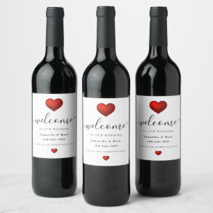 Simple moderne Red Heart Mariage Étiquette de vin