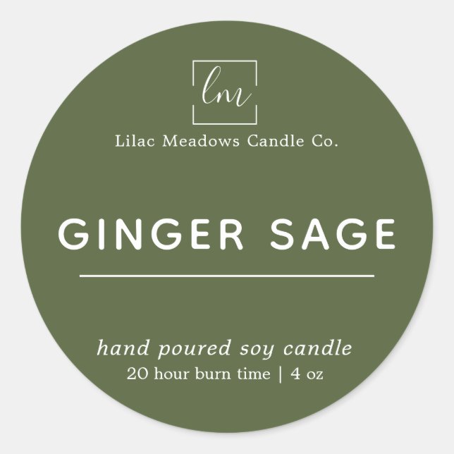 Simple moderne Sage Green Logo bougie Étiquette ro (Devant)