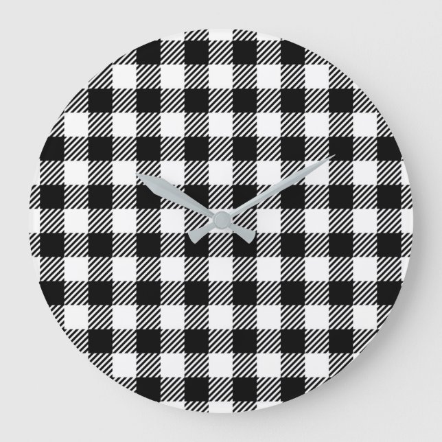 Simple Monochrome Buffalo Plaid Pattern Große Wanduhr (Vorderseite)