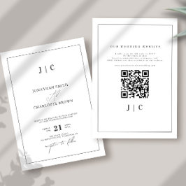 Simple Monogram & Border Silver Gray Wedding Einladung