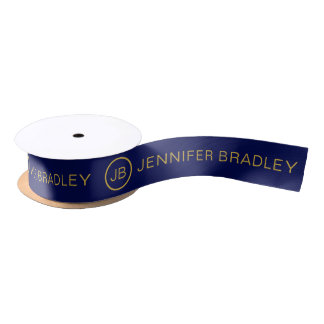 Simple Monogram Custom Name Blue Gold Satinband