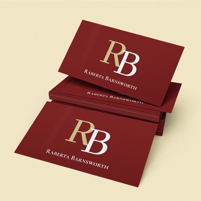 Simple Monogram QR Code Burgundy | Connect with Me Visitenkarte (Burgundy and tan business card template.)