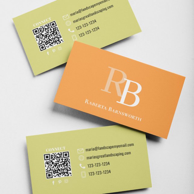 Simple Monogram QR Code Orange | Connect with Me Visitenkarte (Orange and yellow gold two toned business card.)