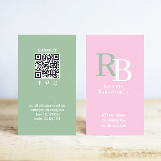 Simple Monogram QR Code Pink | Connect with Me Visitenkarte