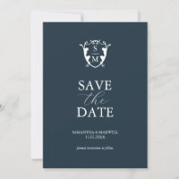 Simple Monogramme Bleu Faire-Part de Date de Maria