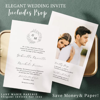 Simple Monogramme Photo Wedding Invitation avec RS
