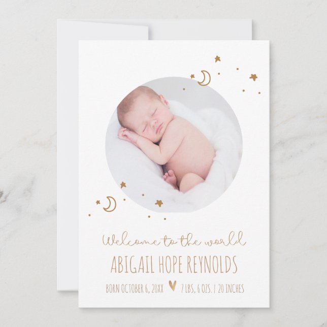 Simple Moon and Stars Baby Birth Foto (Vorderseite)