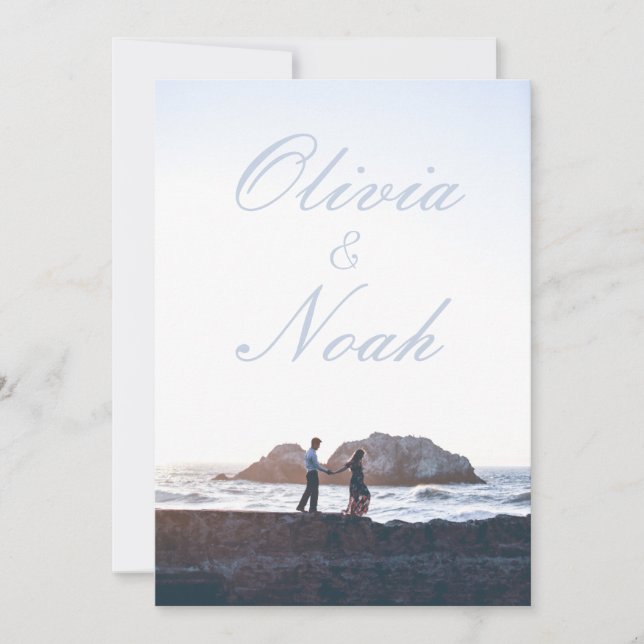 Simple Movie Poster Modern Blue Foto Wedding Einladung (Vorderseite)