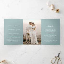 Simple Mutes Blue Foto Elegante Hochzeit Dreifach Gefaltete Einladung
