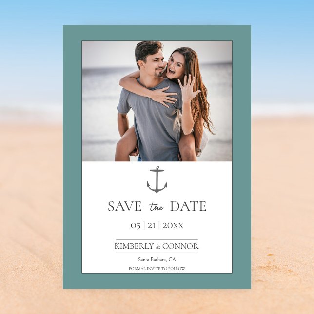 Simple Nautic Anchor Foto Save the Date | AQUAMARI (Teal Simple Nautical Anchor Photo Save the Date)