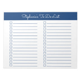 Simple Navy Blue 8.5x11 Two Column Checklist Notizblock