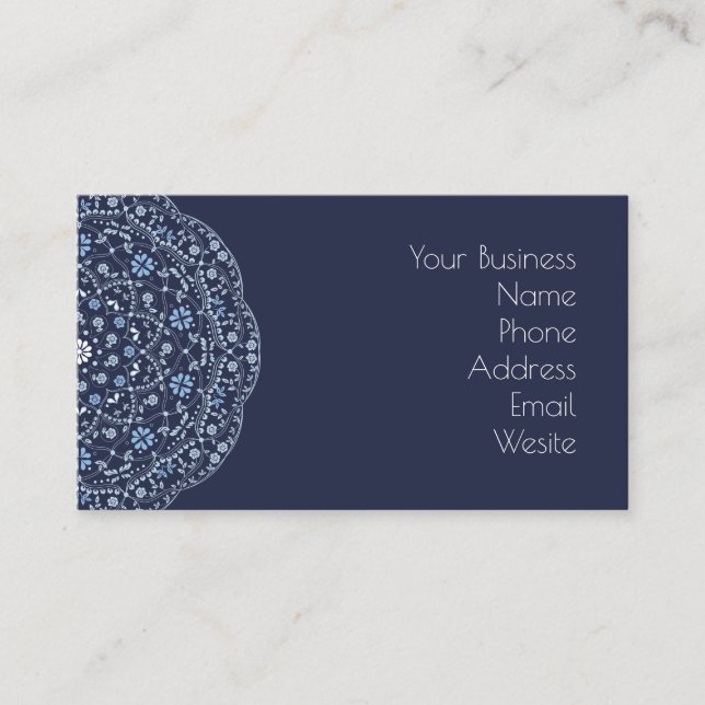 Simple Navy Blue Floral Minimalistisch Mandala Visitenkarte (Vorderseite)