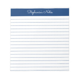 Simple Navy Blue Lined Personalized  Notizblock