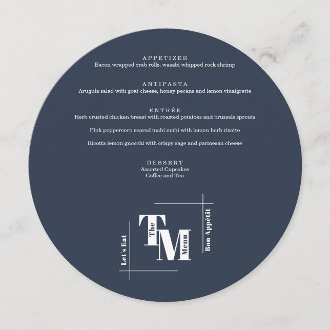 Simple Navy Blue Modern Chic Wedding Vielen Dank Menükarte (Vorderseite)