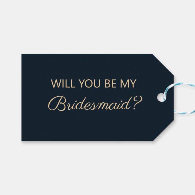 Simple Navy Blue Tan wirst du meine Bridesmaid sei Geschenkanhänger (Vorderseite (Horizontal))