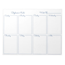 Simple Navy Blue Thin Border Name Weekly Planner Notizblock