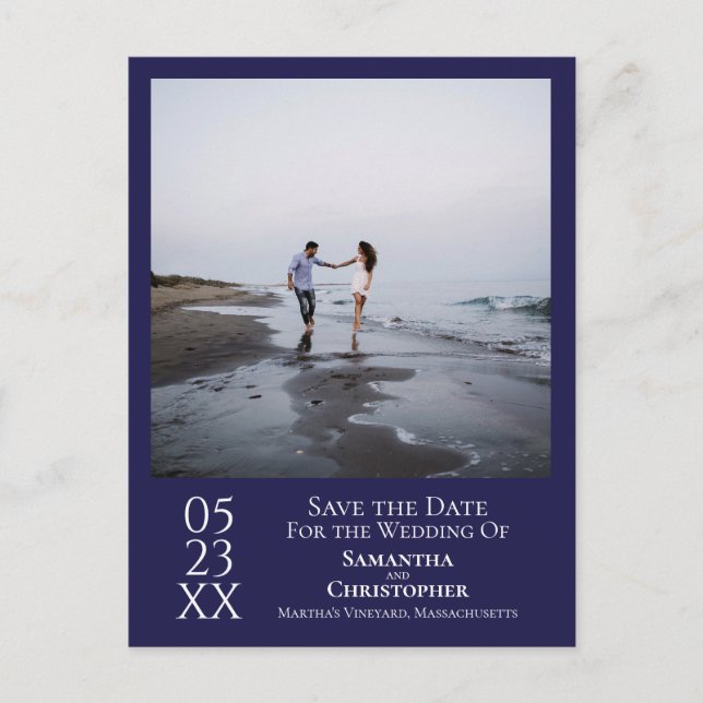 Simple Navy Blue Wedding Save the Date Foto Postkarte (Vorderseite)