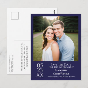 Simple Navy Blue Wedding Save the Date Foto Postkarte