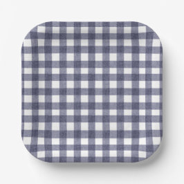 Simple navy gingham paper plates pappteller
