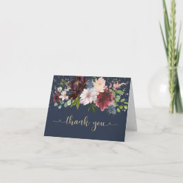 Simple Navy Gold Burgundy Floral Baby Vielen Dank Karte