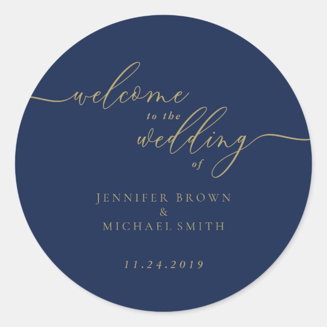 Simple Navy Gold Willkommen bei der Hochzeit Runder Aufkleber (Vorderseite)