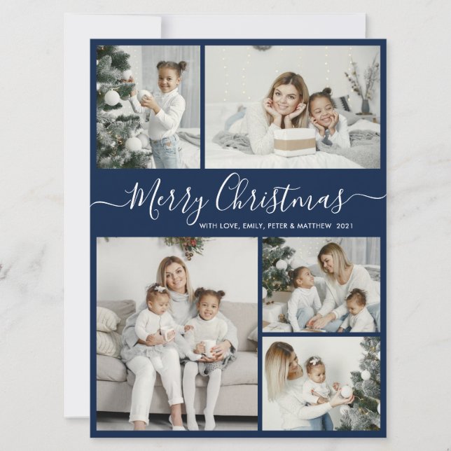 Simple Navy White 5 Foto Collage Weihnachten (Vorderseite)