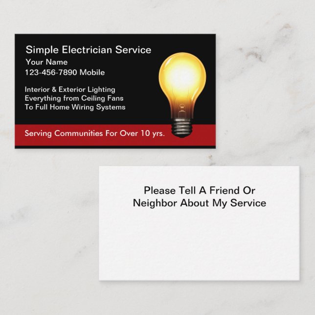 Simple New Electrician Service Business Cards Visitenkarte (Vorne/Hinten)