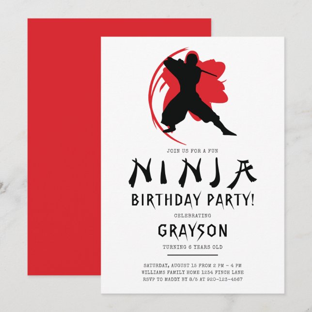 Simple Ninja Birthday Party Einladung (Vorne/Hinten)
