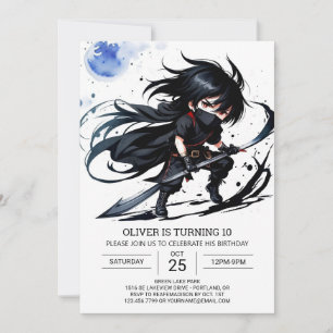 Simple Ninja Black Belt Birthday Einladung
