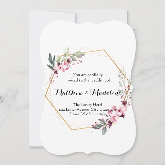 Simple No Fuss Blush Floral Wedding Invitations (Devant)