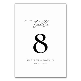 simple numéro de table de mariage noir et blanc