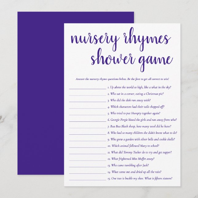 Simple Nursery Rhymes | Carte de jeu violet et bla (Devant / Derrière)
