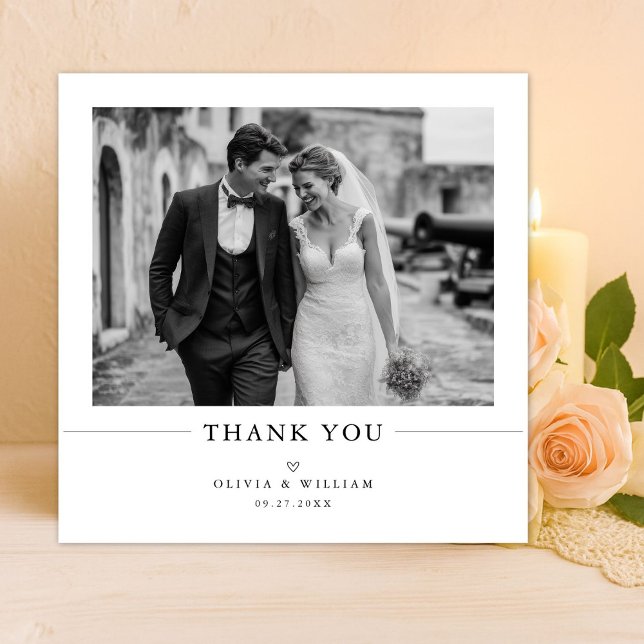 Simple Old Money Elegant Photo Wedding Square Dankeskarte (Von Creator hochgeladen)