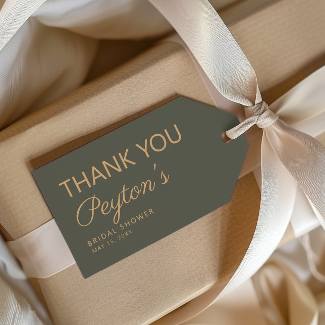 Simple Olive Green Brautparty Vielen Dank Geschenkanhänger (Dark olive/sage green bridal shower "Thank you" gift tag)