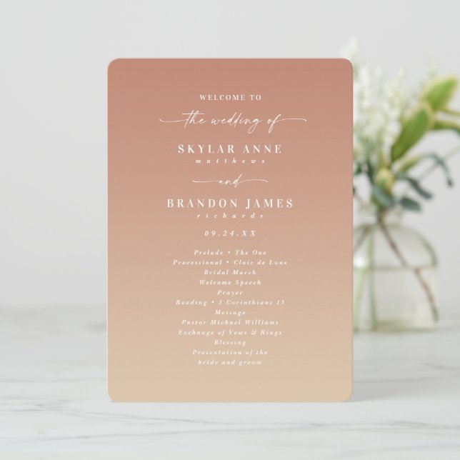 Simple Ombre Clay & Gold Mariage programme de céré (Debout devant)