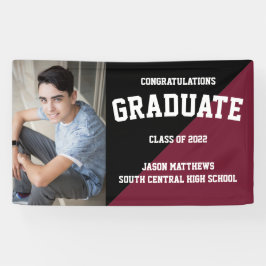 Simple One Foto Black Burgundy 2022 Abschluss Banner