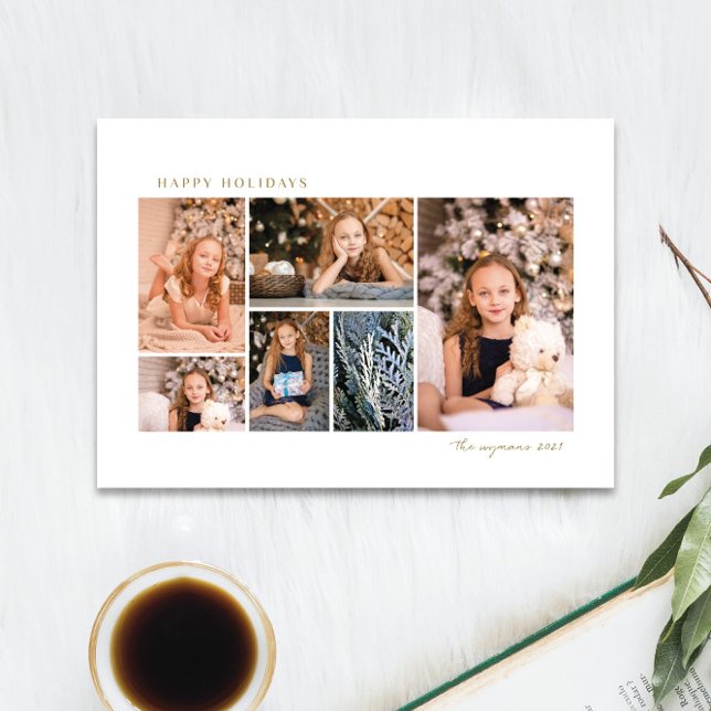 simple or 6 photo collage carte de vacances (Créateur téléchargé)