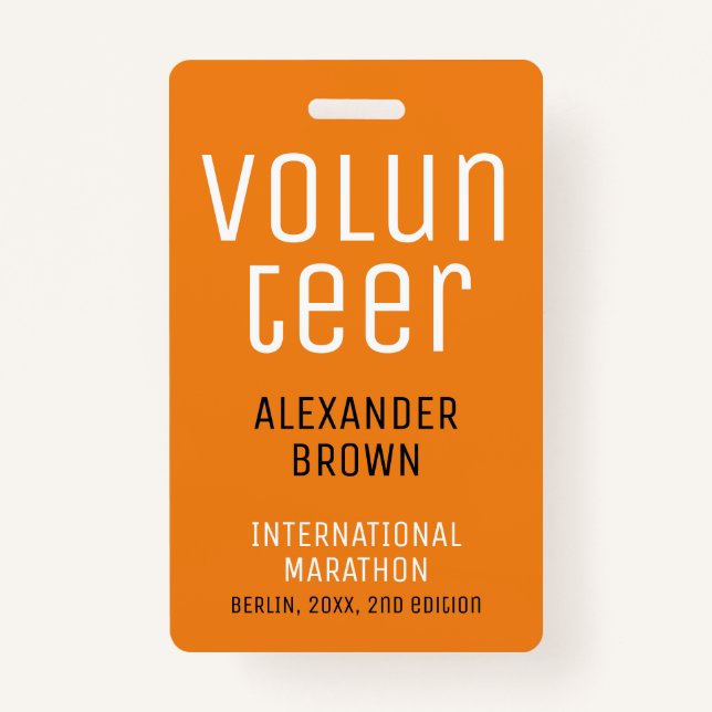 Simple Orange Event Volunteer QR Code Name ID Ausweis (Vorderseite)