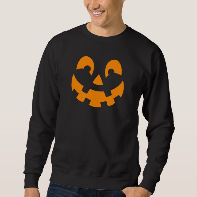 Simple Orange Pumpkin Face Silhouette Halloween Sweatshirt (Vorderseite)