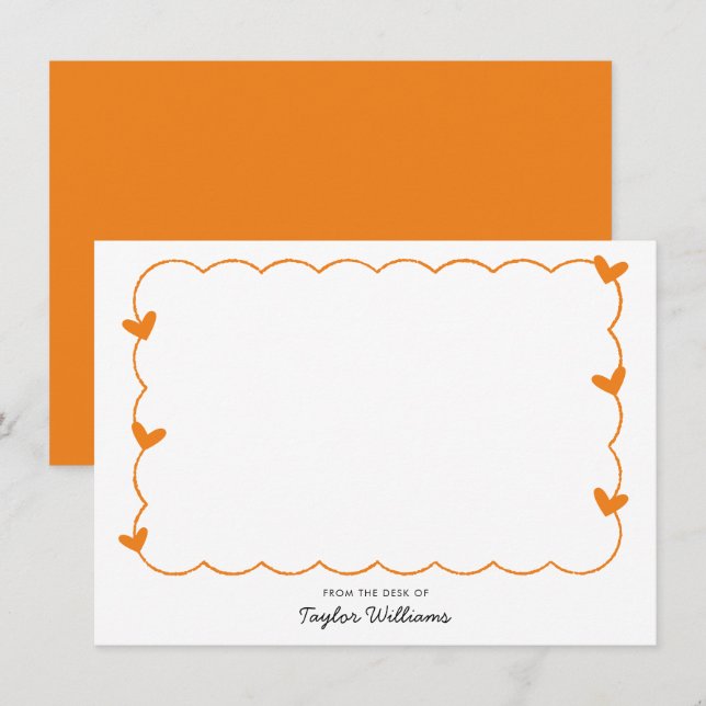Simple Orange Wavy Border Heart Stationery Mitteilungskarte (Vorne/Hinten)