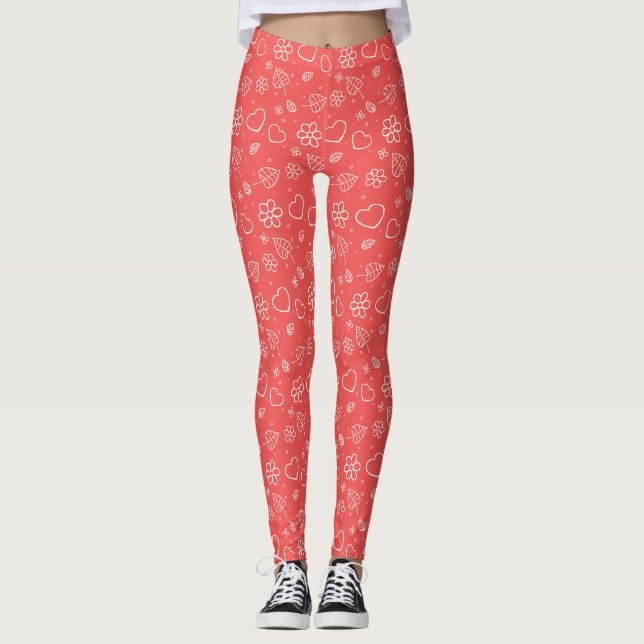 Simple Outlined Hearts and Leaves Leggings (Vorderseite)