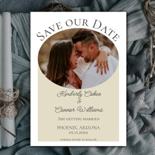 Simple Oval Photo Save the Date Beige