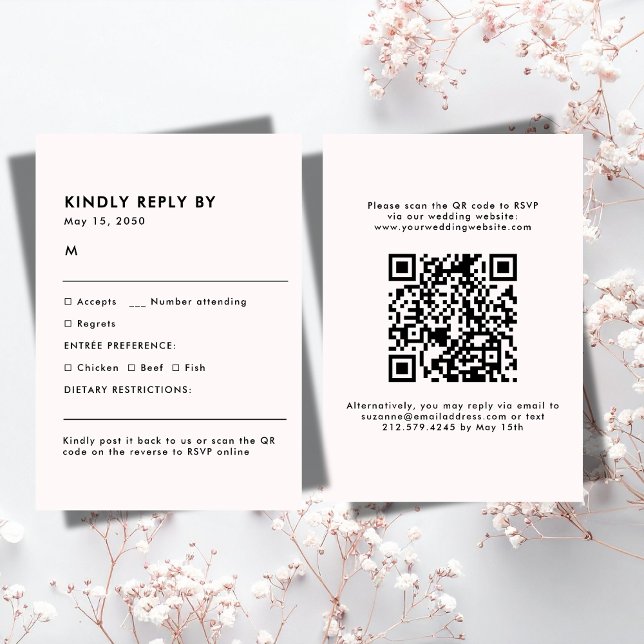 Simple Pale Pink Meal Choice Wedding RSVP Card (Simple Pale Pink Meal Choice Wedding RSVP Card)