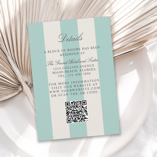 Simple Pale Teal Cabana Stripes Wedding Details Begleitkarte (Von Creator hochgeladen)