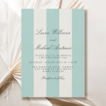 Simple Pale Teal Cabana Stripes Wedding Einladung<br><div class="desc">Celebrate your special day with this chic, simple pale teal and off-white cabana stripes wedding invitation, designed for couples who wish to blend casual charm with classic elegance. Featuring soft vertical stripes in a cool pale teal tone and classic typography, this invitation perfectly complements beach weddings, barn venues, or destination...</div>