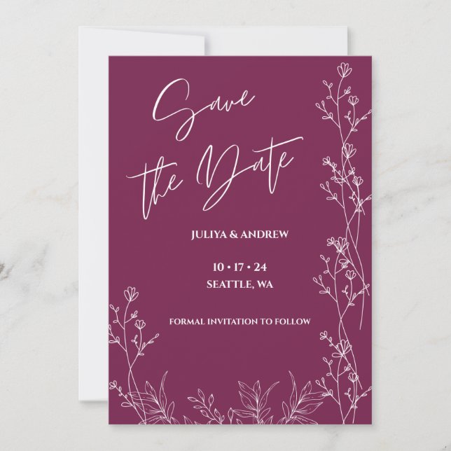 Simple Pansy Purple script wedding  save the date (Vorderseite)