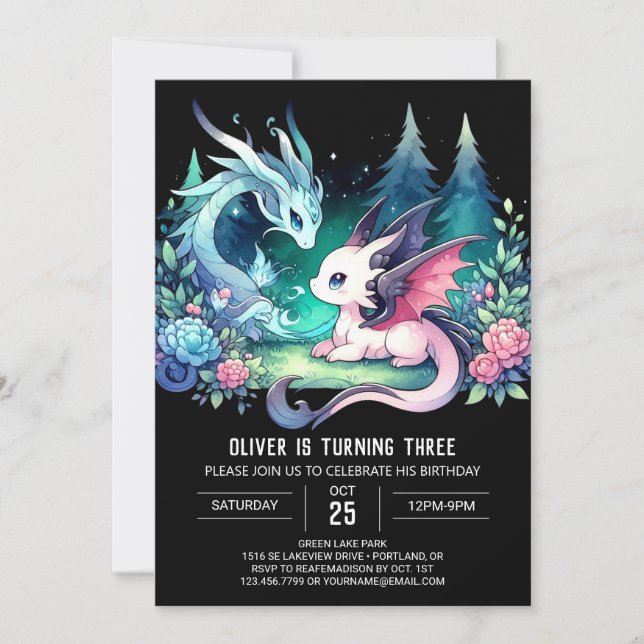 Simple Pastel Dragon Birthday Einladung (Vorderseite)