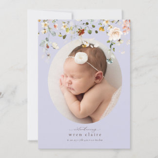 Simple Pastel Purple Floral Faire-part de naissanc