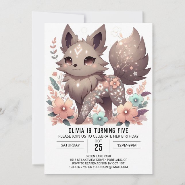 Simple Pastel Wolf Digital Geburtstag Einladung (Vorderseite)