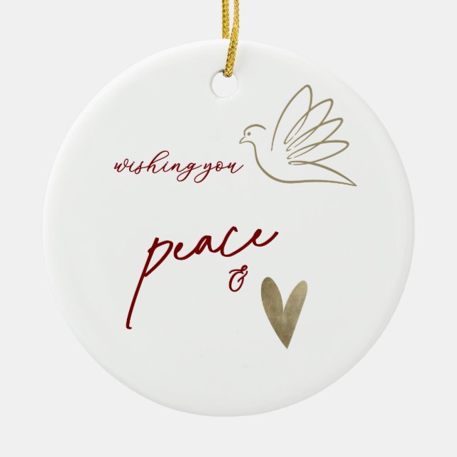 Simple Peace & Love Dove Photo Christmas Card Keramik Ornament (Vorne)